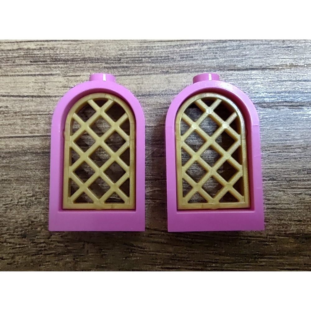 LEGO 30044 window round window dark pink with grid 30046 gold Set Of 2